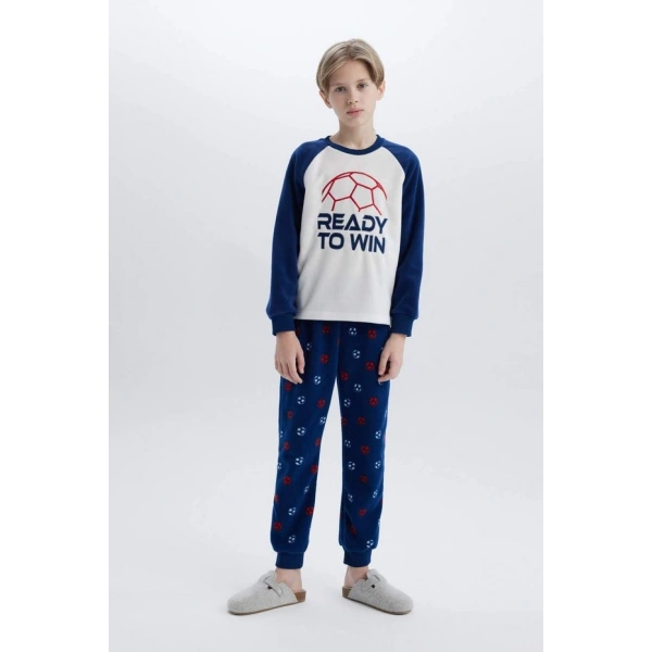 Defacto Erkek Çocuk Polar Pijama Takımı Baskılı Uzun Kollu Üst Beli Lastikli Uzun Alt