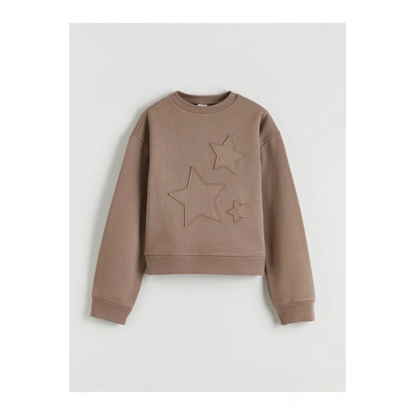 LC Waikiki MG TRENDEN Kahverengi Baskılı Kız Çocuk Kalın Sweatshirt