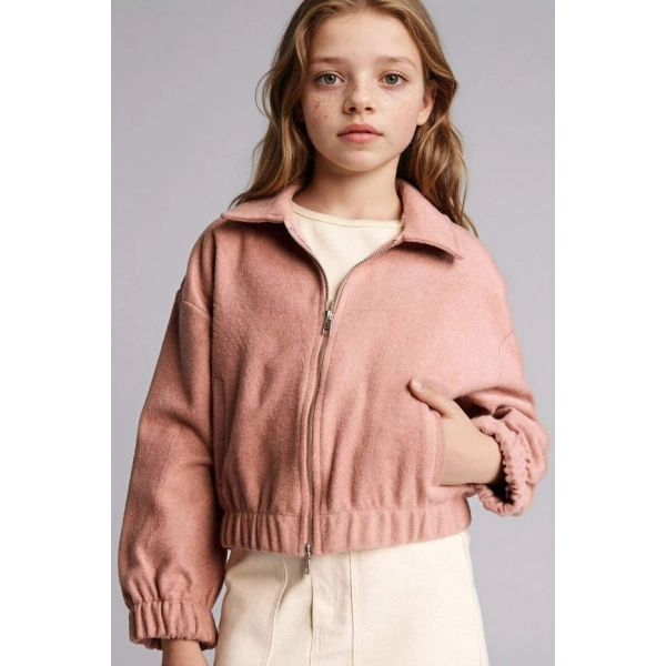 Defacto Polo Yaka Gabardin Fermuarlı Kaşe Ceket Kız Çocuk G3702A825WN