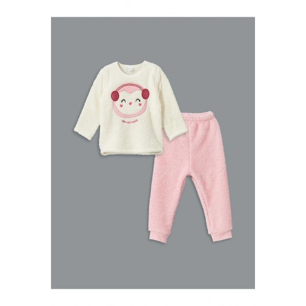 LC Waikiki LCW baby Beyaz Bisiklet Yaka Pelüş Kız Bebek Pijama Takımı