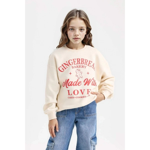 Defacto Relax Fit Bisiklet Yaka Baskılı Sweatshirt Kız Çocuk D7058A824WN