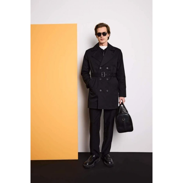 Defacto Slim Fit Astarlı Düğmeli Cepli Kemerli Uzun Trençkot D5528AX25SP