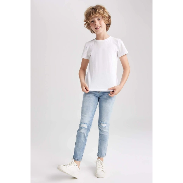 Slım Fıt Yırtık Detaylı Düz Paça Jean Pantolon Erkek Çocuk Z1599A623SM