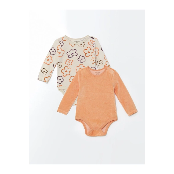 Bisiklet Yaka Kadife Kız Bebek Çıtçıtlı Body 2li