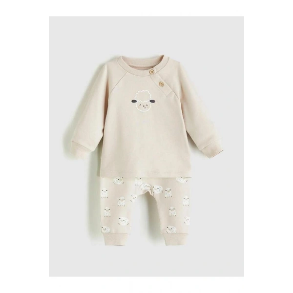 LC Waikiki LCW Kuzu Baskılı Erkek Bebek Sweatshirt Ve Pantolon 2li (W5)