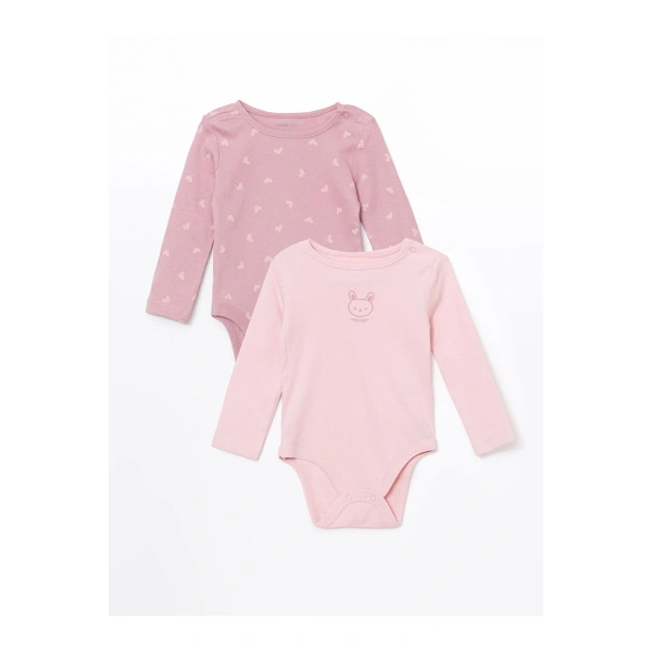 Bisiklet Yaka Baskili Kiz Bebek Citcitli Body 2li - W4KR26Z1