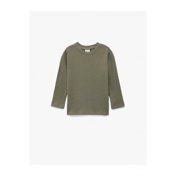 Koton Pamuklu Dokulu Basic Haki Erkek Bebek Uzun Kollu T-shirt