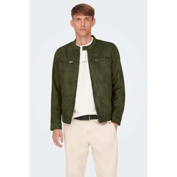 ONLY & SONS Dik Yakalı Fermuarlı Cepli Regular Fit Süet Ceket Erkek CEKET