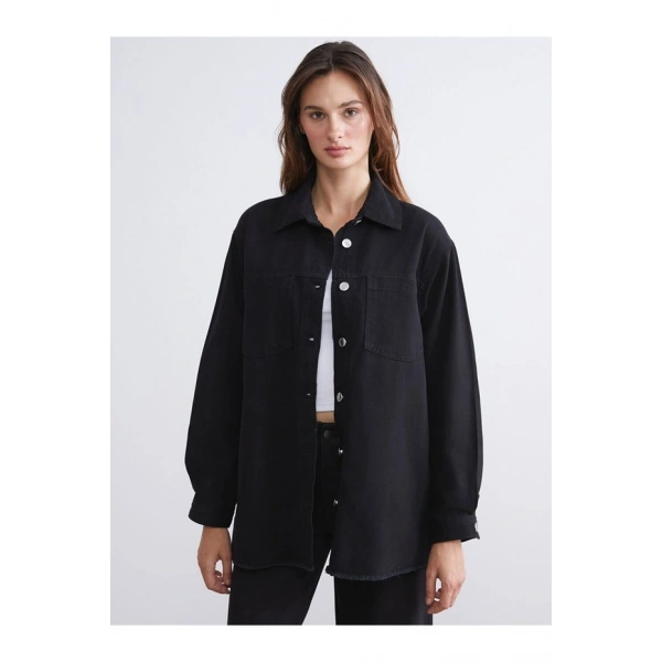 LC Waikiki Classic Gömlek Yaka Oversize Kadın Jean Ceket