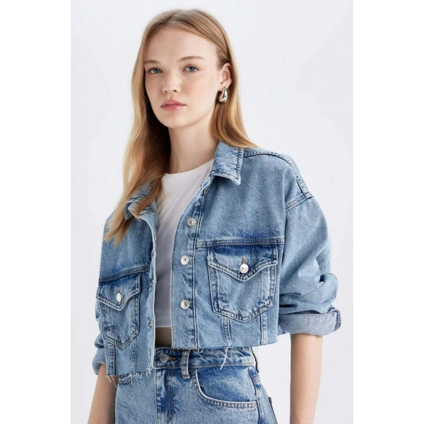 Defacto Crop Düğmeli Denim Ceket