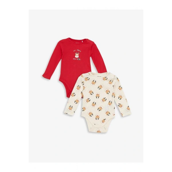 LC Waikiki LCW baby Bisiklet Yaka Uzun Kollu Baskılı Kız Bebek Çıtçıtlı Body 2 li