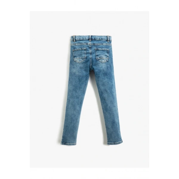 Koton Kot Pantolon Yıpratılmış Detaylı Pamuklu Cepli - Slim Jean Beli Ayarlanabilir Lastikli