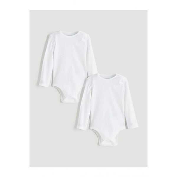 LC Waikiki Bisiklet Yaka Uzun Kollu Kız Bebek Çıtçıtlı Bodysuit 2li