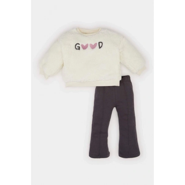 Defacto Kız Bebek 2li Takım Baskılı Sweatshirt İspanyol Paça Alt D7261A524WN
