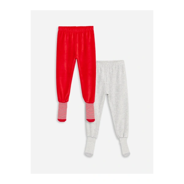 Beli Lastikli Kadife Kız Bebek Çoraplı Pijama Alt 2li