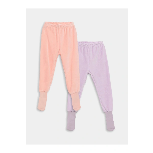 Beli Lastikli Kadife Kız Bebek Çoraplı Pijama Alt 2li
