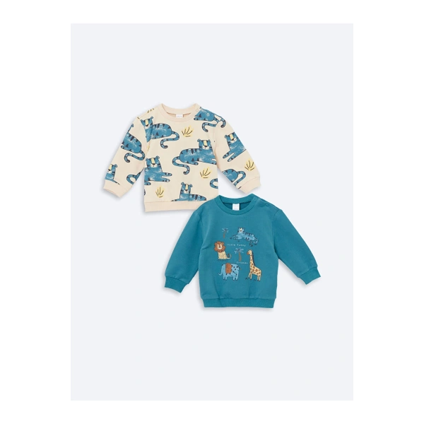 LC Waikiki Baskılı Uzun Kollu Erkek Bebek Sweatshirt 2li
