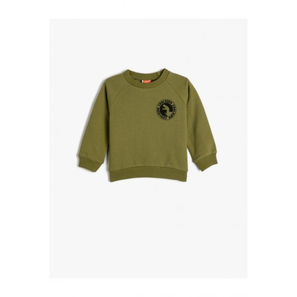 Koton Dinozorlu Sweatshirt Bisiklet Yaka Uzun Kollu Şardonlu Pamuklu