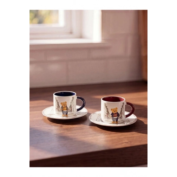LC Waikiki LCW HOME Karışık Ayı Teddy Baskılı 2 Kişilik Porselen Kahve Fincan Takımı