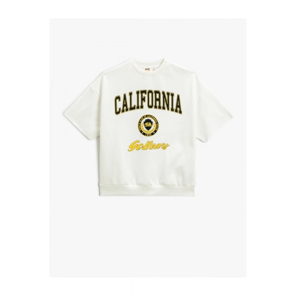 Koton California Baskılı Kısa Kollu Sweatshirt Bisiklet Yaka