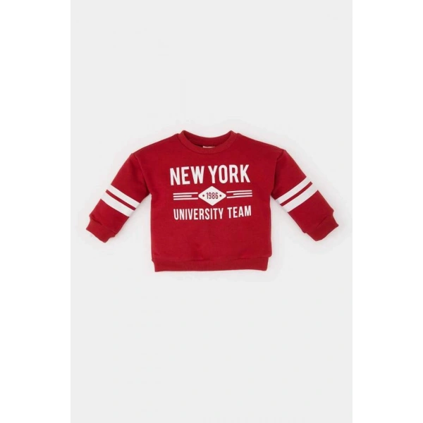 Defacto Kız Bebek Bisiklet Yaka Baskılı İçi Yumuşak Tüylü Sweatshirt