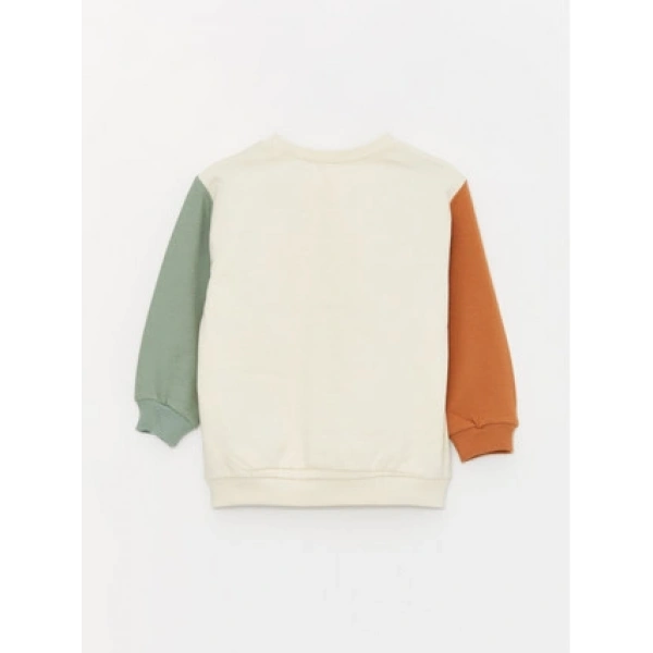 LC Waikiki Bej Bisiklet Yaka Baskılı Erkek Bebek Sweatshirt