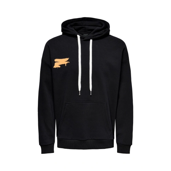 JACK & JONES Kapüşonlu Baskılı Siyah Erkek Sweatshirt