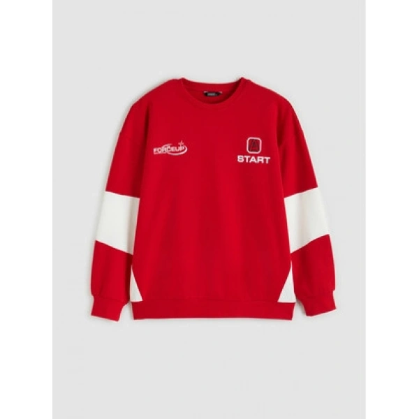 LC Waikiki Kırmızı Bisiklet Yaka Baskılı Erkek Sweatshirt