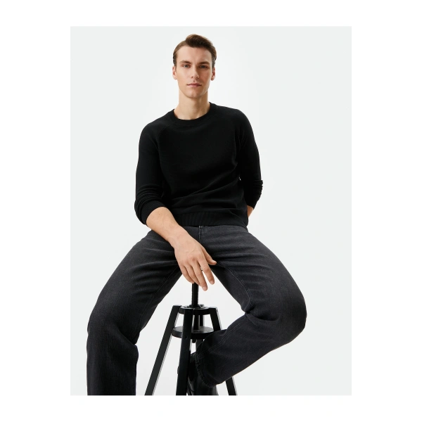 KOTON Triko Kazak Basic Bisiklet Yaka Reglan Kol Pamuklu