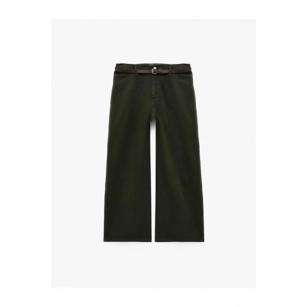 Koton Kemer Detaylı Pamuklu Kısa Geniş Paça Pantolon - Wide Leg Jeans