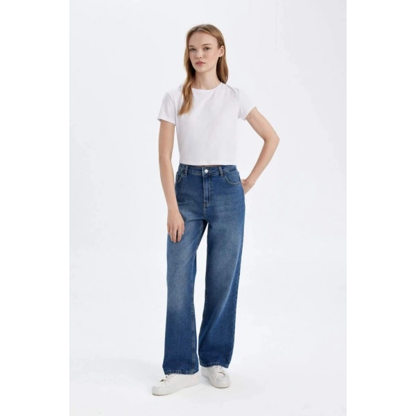 Defacto 90s Wide Leg Yüksek Bel Uzun Jean Yıkamalı Pantolon