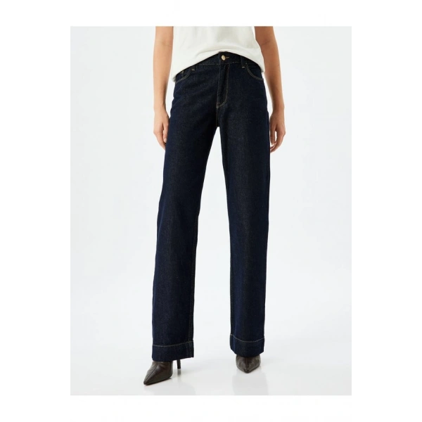 Koton Düz Uzun Paça Dikiş Detaylı Normal Bel Cepli Kot Pantolon - Longer Straight Jean