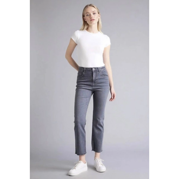 Defacto Crop Flare Fıt Gri Kadın Jean Pantolon