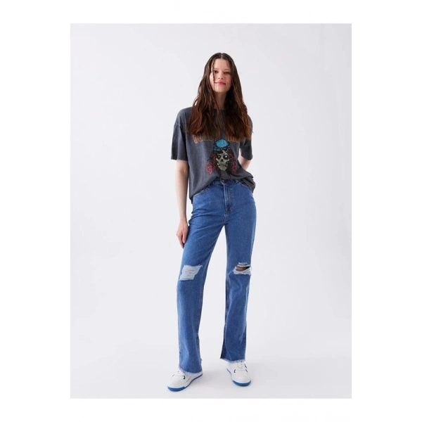 LC Waikiki Straight Fit Yırtık Detaylı Kadın Jean Pantolon
