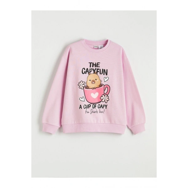 LC Waikiki LCW Kids Lila Capyfun Baskılı Kız Çocuk Kalın Sweatshirt