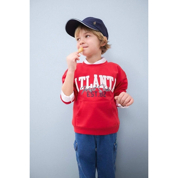 Defacto Bisiklet Yaka Baskılı Sweatshirt Erkek Bebek