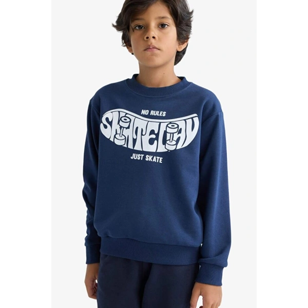 Defacto Bisiklet Yaka Baskılı Sweatshirt Erkek Çocuk