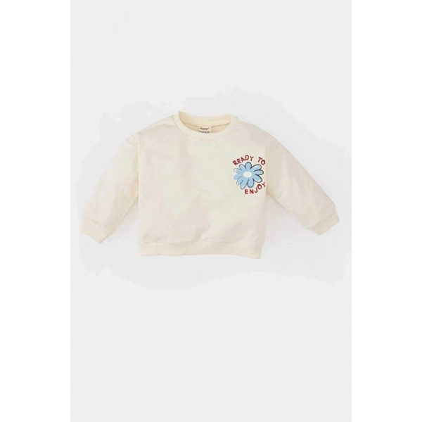 Defacto Bisiklet Yaka Baskılı Sweatshirt Kız Bebek