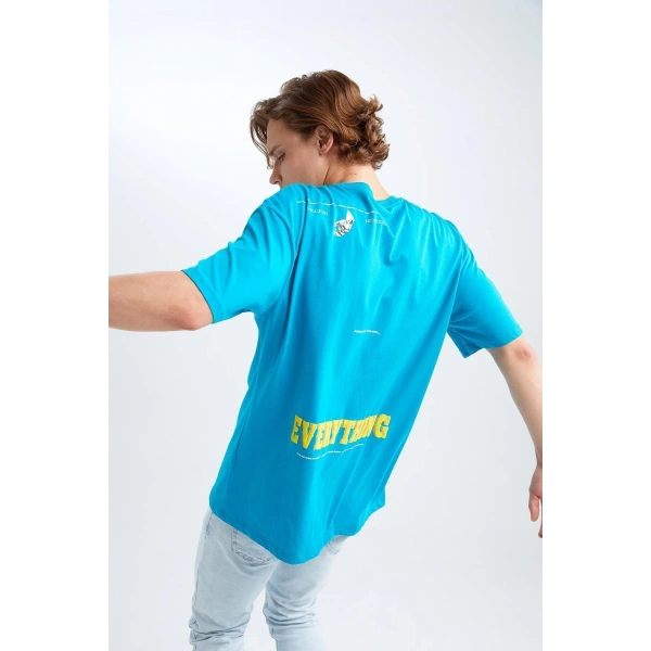 DEFACTO Coool Boxy Fit Bisiklet Yaka Pamuklu Penye T-Shirt