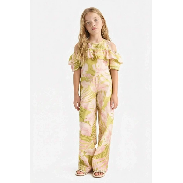 Defacto Desenli Wide Leg Geniş Paça Pantolon Kız Çocuk