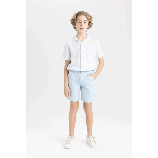 DEFACTO Erkek Çocuk Cepli Basic Düz Gabardin Şort