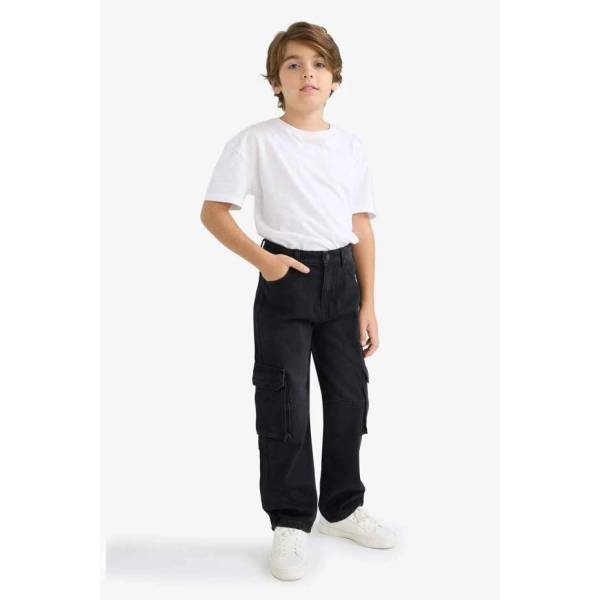 Defacto Erkek Çocuk Kargo Fit Düz Paça Jean Pantolon
