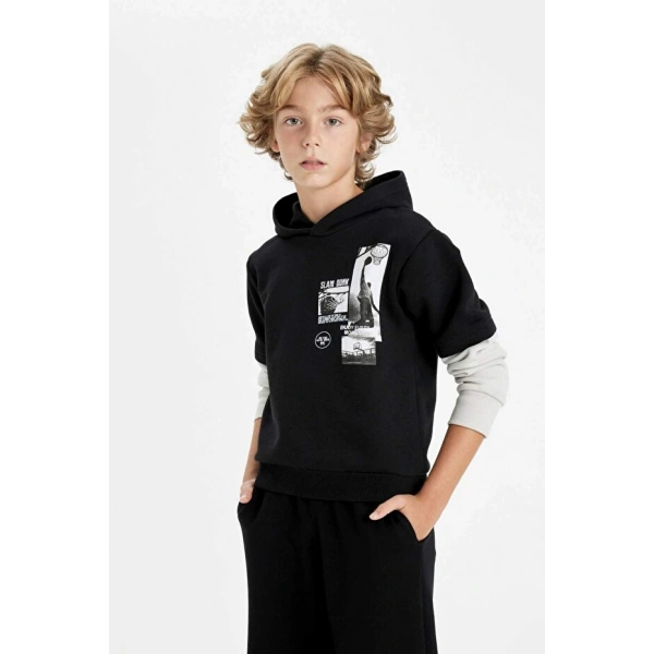 Defacto Kapüşonlu Baskılı Sweatshirt Erkek Çocuk