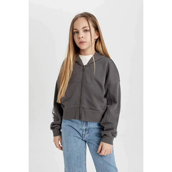 Defacto Kapüşonlu Fermuarlı Sweatshirt Kız Çocuk