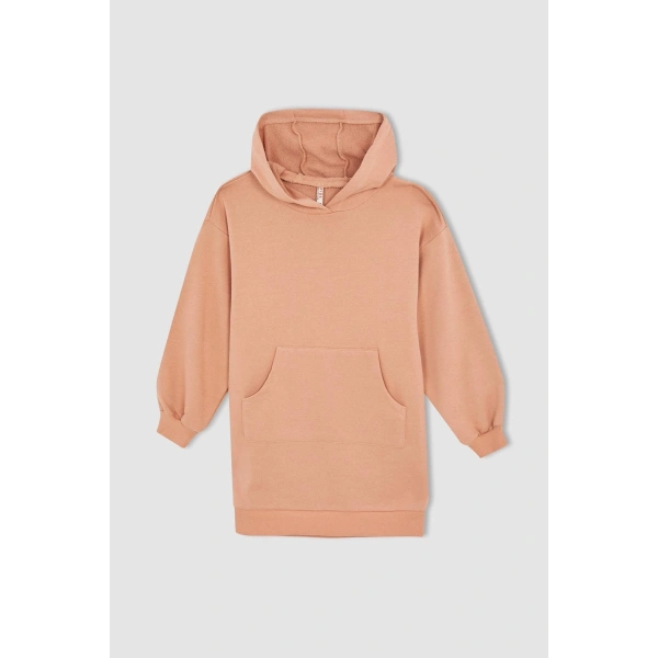 DEFACTO Kız Çocuk Kapüşonlu Basic Sweat Elbise