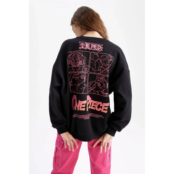DEFACTO Oversize Fit Bisiklet Yaka Sırt Baskılı Sweatshirt