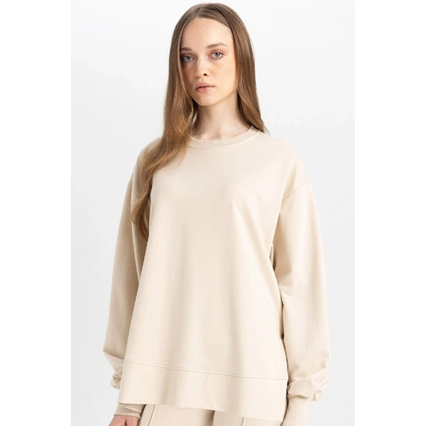 Defacto Regular Fit Bisiklet Yaka Basic Düz Sweatshirt Tunik