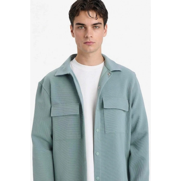 Defacto Regular Fit Twill Yeşil Erkek Gömlek