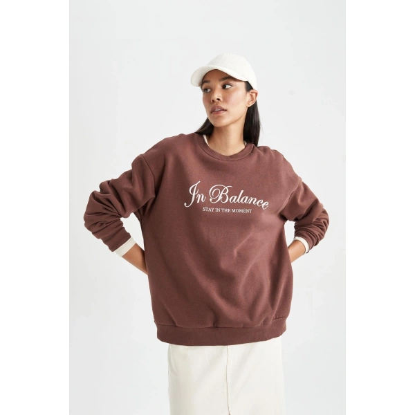 DEFACTO Relax Fit Baskılı Bisiklet Yaka Sweatshirt