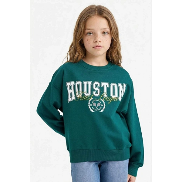 Defacto Relax Fit Bisiklet Yaka Baskılı Sweatshirt Kız Çocuk